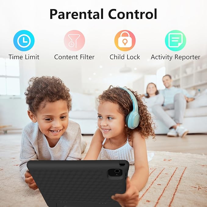 JREN Tablet for Kids|10 Inch Kids Tablet Android 14|Octa-core|64GB|WiFi |Bluetooth|Parental Control|Children Content|Children Toddler Black