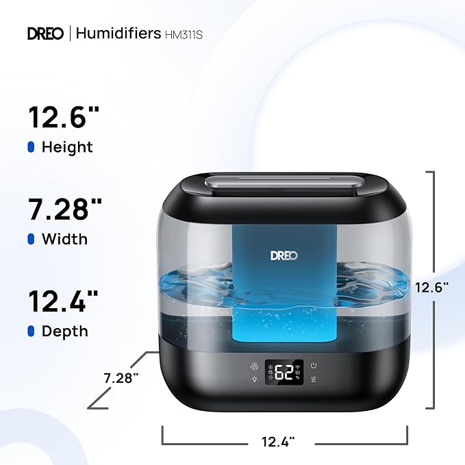Dreo Humidifiers for Bedroom, Top Fill 4L Smart Cool Mist Humidifier with Oil Diffuser, Cartridge, Nightlight, 36H Runtime, Quiet Ultrasonic Humidifiers for Home, Baby Nursery, Plants, Office, HM311S