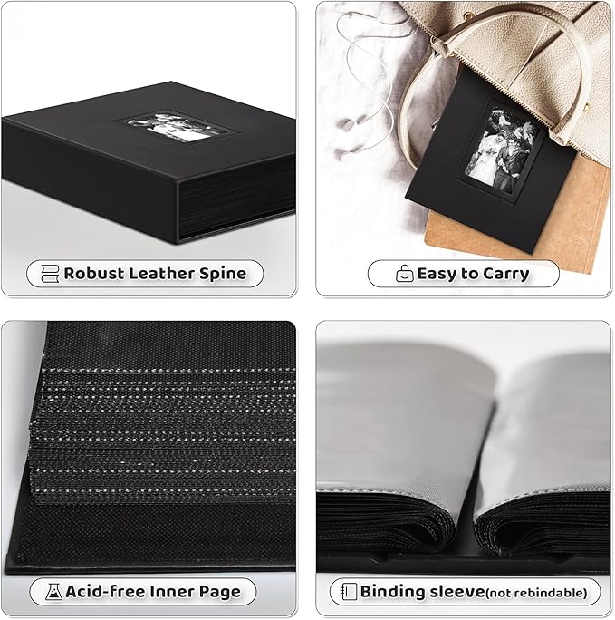 Popotop Photo Album 4x6 100 Pockets with Leather Hardcover Cover, Small Photo Album Holder Book with 50Pcs Pages for Family Travel Wedding Baby Gifts