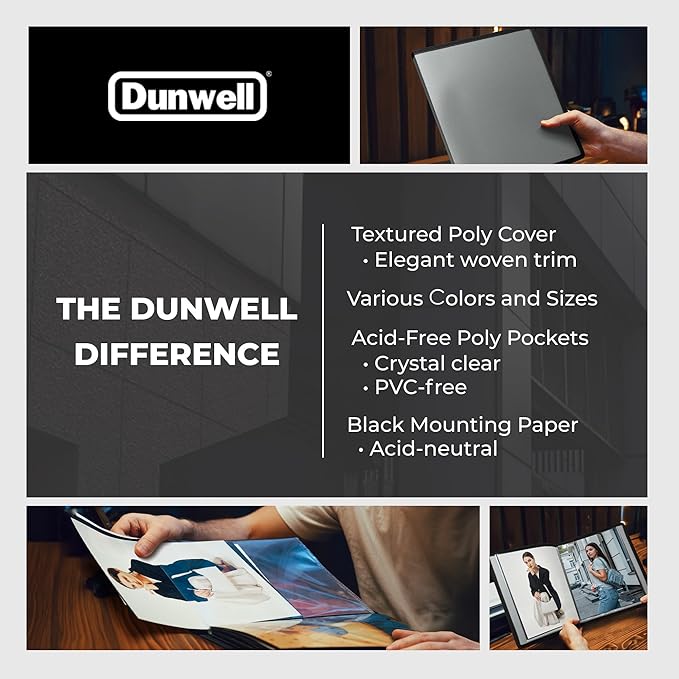Dunwell Photo Album 8x10 (Silver) with Black Mounting Paper, 8 x 10 Photo & Art Portfolio Presentation Book, 24 Sleeves, Displays 48 Pages, Professional Photography Book for Pictures, Artwork