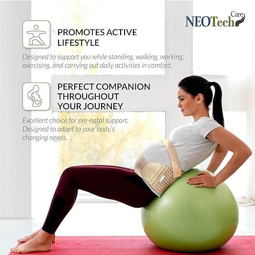 NeoTech Care Pregnancy Support Maternity Belt, Waist/Back/Abdomen Band, Belly Brace (Size L, Beige Color)
