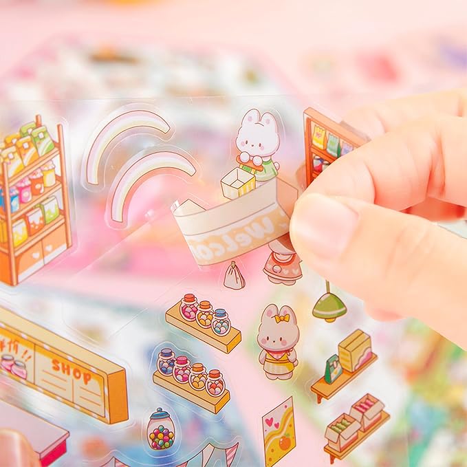 DIY 3D Sticker Scene,10 Sets Pack(600+) Large-Sized, Reusable Sticker Book, Cute Sets for Free Combination, Waterproof for Anywhere, Crafts Party Favors Birthday Gift