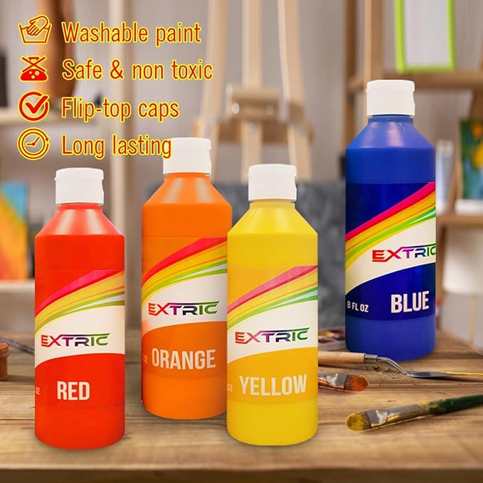 Washable Paint Set for Kids 6 Colors, Non Toxic Kids Painting Set, Tempera Bulk Paint 8 oz, Classroom Paints for Toddlers Art, craft, Home Finger Paints projects