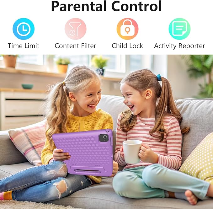 JREN Tablet for Kids|10 Inch Kids Tablet Android 14|Octa-core|64GB|WiFi |Bluetooth|Parental Control|Children Content|Children Toddler Purple