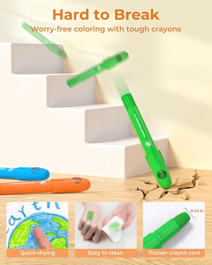 12 Colors Twist Crayons for Toddlers 1-3, Non-Toxic Washable Crayons for Ages 4-8 with Storage Bucket, Ultra-Silky and Easy to Hold Art Supplies, Ideal Coloring Gift for Boys and Girls