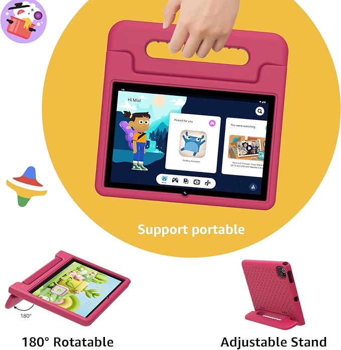 ApoloSign Kids Tablet 2025, 10.1 inch Tablet for Kids, Octa-core, 6 GB RAM, 64GB ROM Tablets for Toddlers with Parental Control, 8-hr Battery, Wi-Fi6, BT5.0, Droop-Proof Case (Pale Pink)