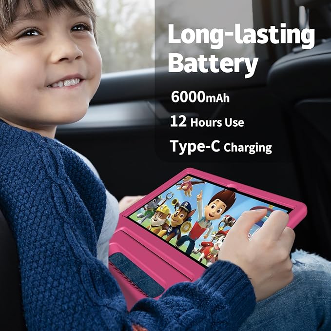 Kids Tablet, 10.1 Inch Tablet for Kids Android 14, 64GB Octa-Core, WiFi, Big Battery, Kids Space, Parental Control 1280 * 800 HD Display Children Tablets Pink