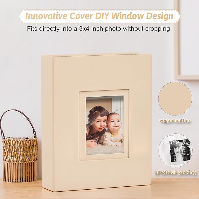 Popotop Photo Album 4x6 100 Pockets with Leather Hardcover Cover, Small Photo Album Holder Book with 50Pcs Pages for Family Travel Wedding Baby Gifts