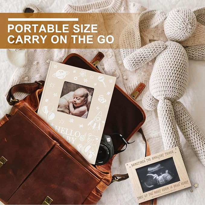 Lanpn Baby Photo Album 4x6 100 Pockets 2 Packs, Mini Linen DIY Window Photo Book Newborn Bebe Album Memory Book Sets, Holds 100 Top Loader Vertical Pictures Gift for Kids Boy Girl Baby Shower, Beige