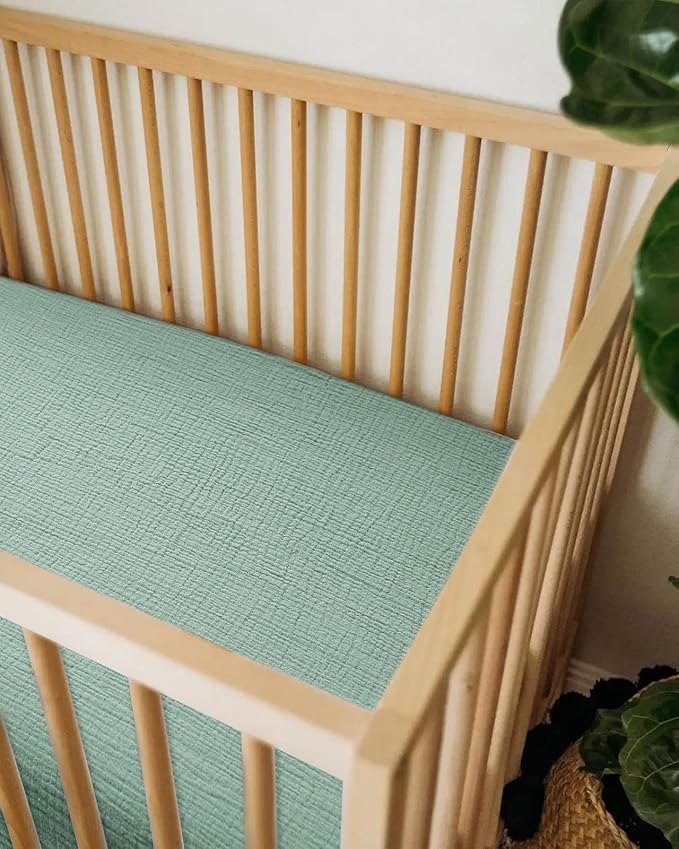 Muslin Bedside Bassinet Sheets 2 Pack, 33x20 Fitted Ultra Soft & Breathable Bedside Sleeper Sheets, Ideal for Baby Girl and Boy, Perfect for Newborns (Beige & Sage)
