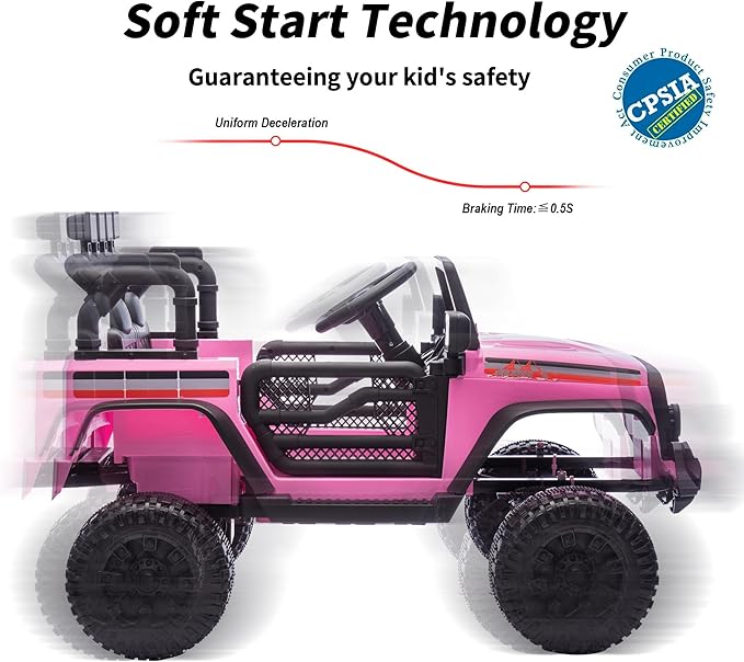 12V Kids Ride on Car Truck, Kids Electric Vehicles Car Ride on Toy for Toddlers with Remote Control - Light Pink