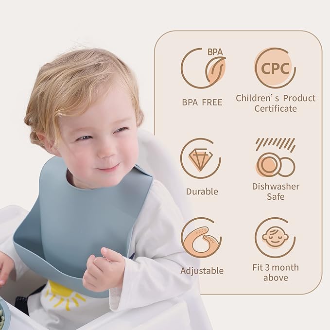 Moonkie Silicone Baby Bibs Set Of 2 | BPA Free Waterproof | Soft Flexible Adjustable Silicone Bibs for Babies & Toddlers(Tradewinds/Sage)
