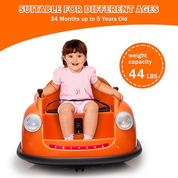 12V Bumper Car for Toddlers, Electric Toy Ride on Battery Car with Kids W/Parent Remote Control, 2-Speed, 360 Degree Spin, Music & LED Lights for Kids, Orange
