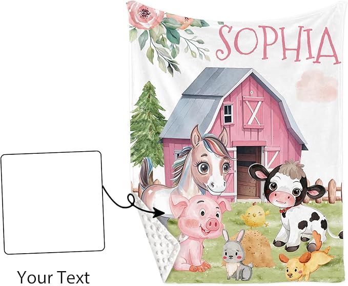 Custom Nursery Crib Bedding Set: Personalized Name 4 Piece Animal House Design Baby Crib Sets for Girls - Toddler Double Layer Blanket Set, Comfortable Crib Bed Sheets for Baby Toddlers