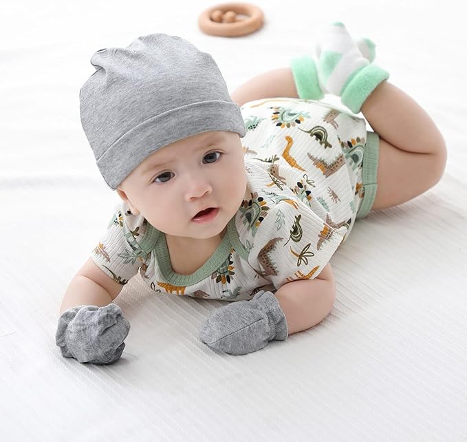 Newborn Baby Boy Girl Caps Mittens Socks Set Cotton Baby Essentials Accessories (Hats+Gloves+Socks)