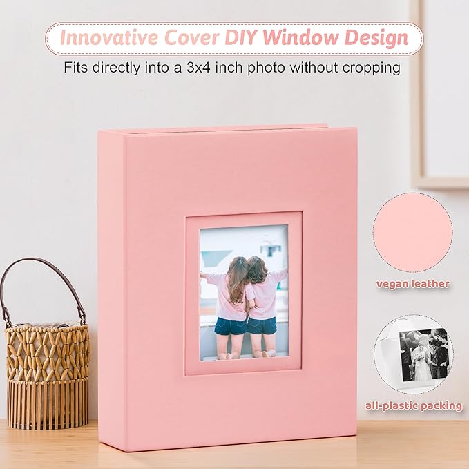 Popotop Photo Album 4x6 100 Pockets with Leather Hardcover Cover, Small Photo Album Holder Book with 50Pcs Pages for Family Travel Wedding Baby Gifts
