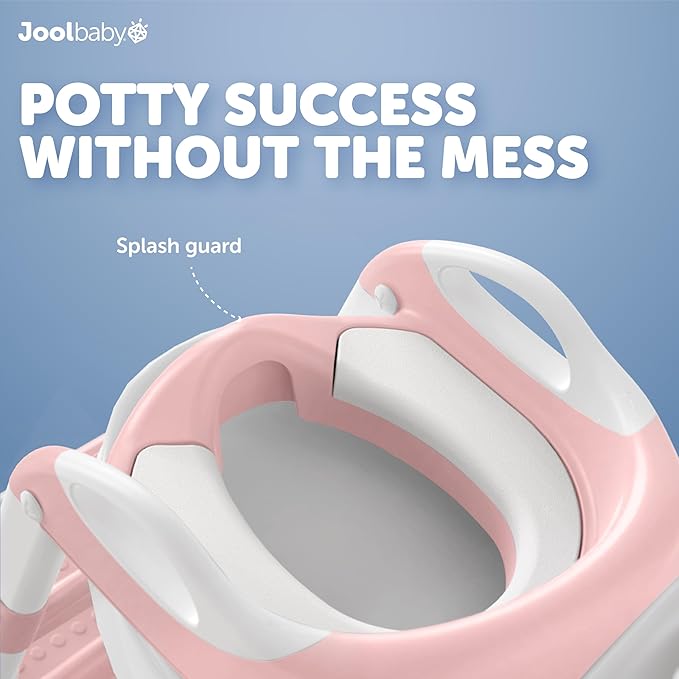 Jool Baby Potty Training Seat with 2 Step Ladder for Toddlers - Soft Cushioned Seat & Splash Guard, Adjustable Height (Pink)