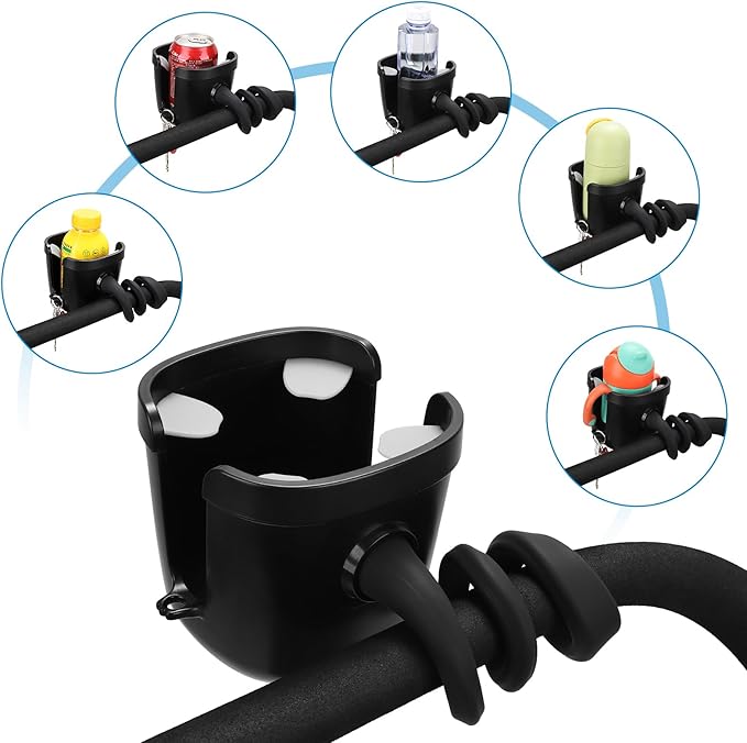 Accmor Stroller Cup Holder, Universal Cup Holder with Silicone Gooseneck Arm, Bike Cup Holder, 360° Rotatable Large Caliber Drinks Holder for Stroller, Bike, Wheelchair, Walker