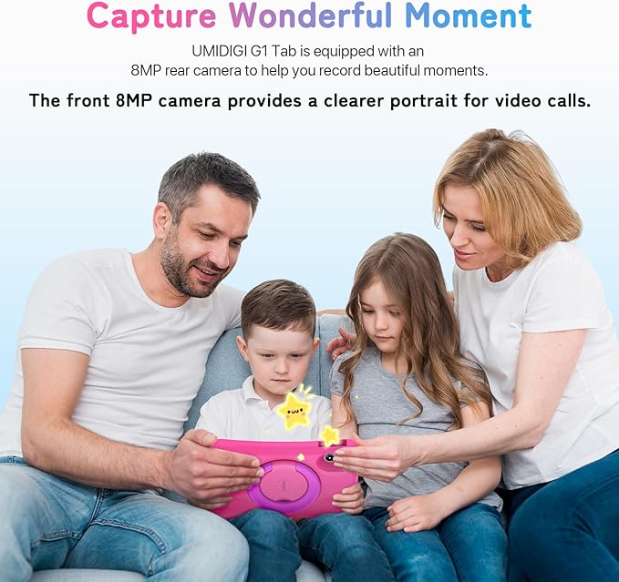 UMIDIGI Kids Tablet, G1 Tab Android PC, 10.1" Tablet for Kids, 4+4G+64G up to 1TB, WiFi 6, 8MP+8MP Dual Camera, Quad-Core, 6000mAh, BT5.0, TÜV Eye Bluelight, Parental Control