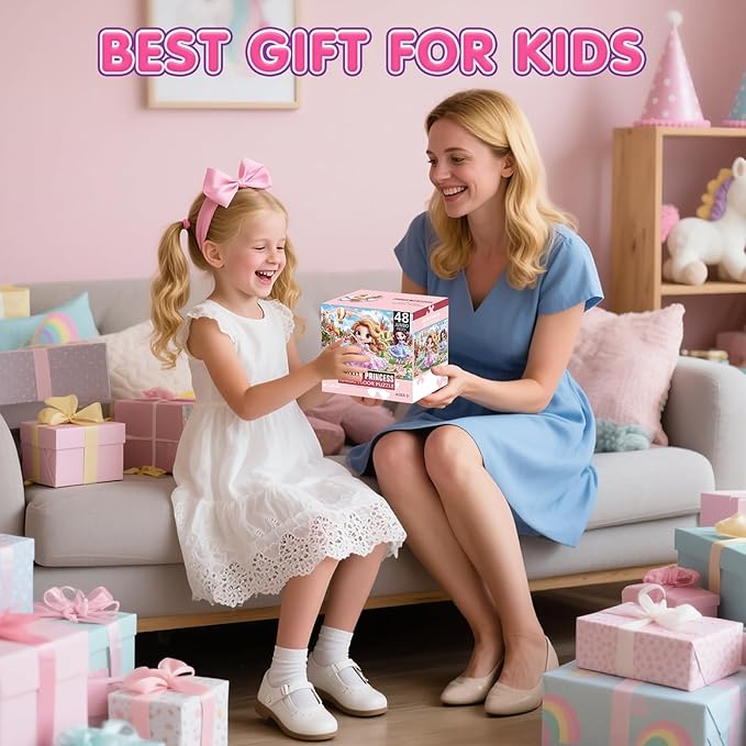 Jumbo Floor Puzzle for Kids,48 Piece Princess Large Jigsaw Puzzles,Puzzle for Toddler Ages 3-5,Preschool Educational Intellectual Development Toy Gift for Boys & Girls Ages 4-8