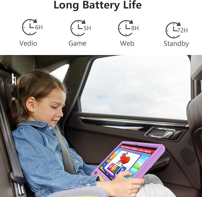 JREN Kids Table 10.1" |Android 14 Tablet for Kids|64GB Storage|Octa-Core|WiFi |Cameras|Parental Control|Kids Content|Case Included Great Gift for Children Ages 3-12 Years Old Purple