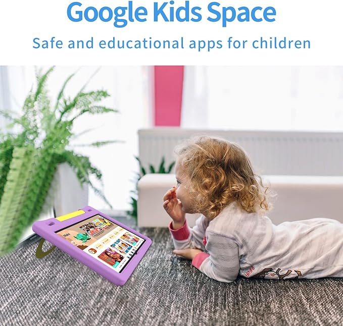 JREN Kids Table 10.1" |Android 14 Tablet for Kids|64GB Storage|Octa-Core|WiFi |Cameras|Parental Control|Kids Content|Case Included Great Gift for Children Ages 3-12 Years Old Purple