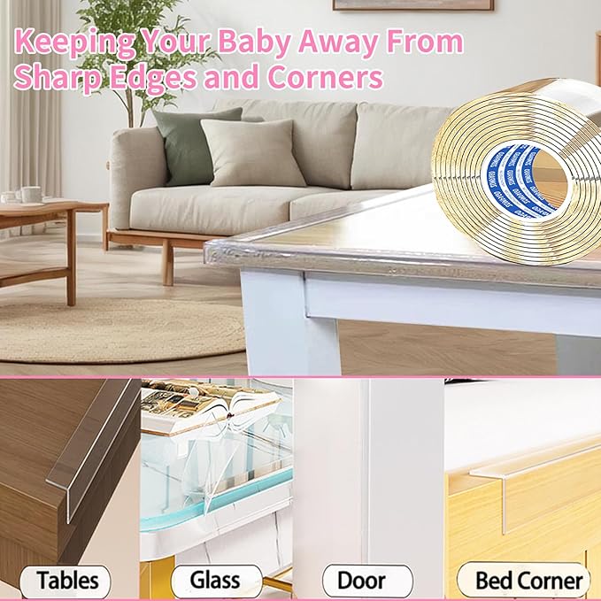 Clear Soft Corner Protectors for Furniture Strip,0.8in x13FT,Sharp Edge & Table Bumper,Window Edge,Wall Protector, Soft Corner Guards Safe for Proof,Table Corner Protectors in Family