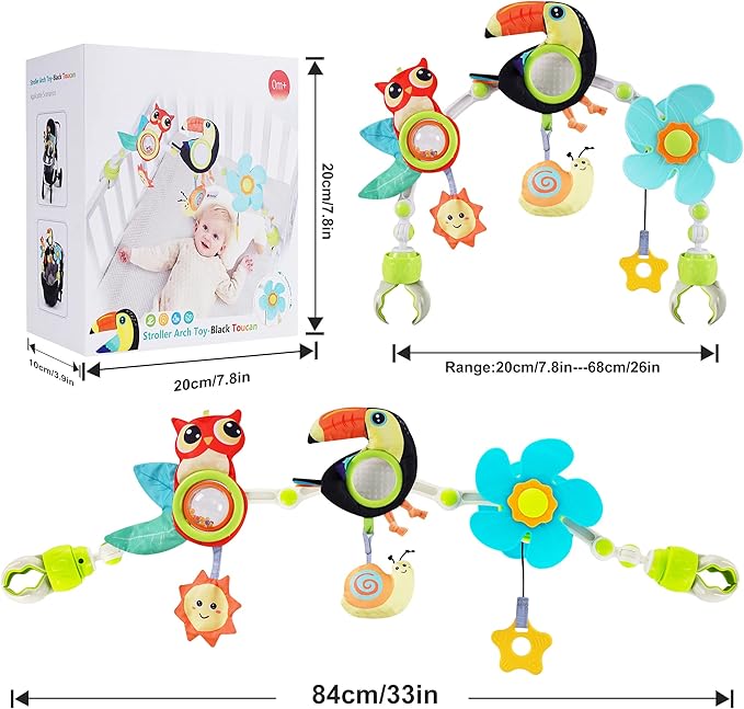 Adjustable Arch Bassinet Toys for Infant & Toddlers, Stroller Arch, Baby Crib Toys with Fascinating Hanging for Stimulating Baby’s Senses and Developing Motor Skills