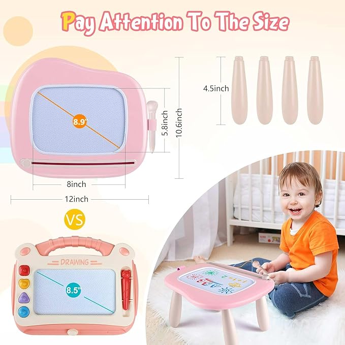 Smasiagon Magnetic Drawing Board for Kids, Toddler Toys for 1-2 Year Old Girl, Portable Doodle Board Pad Learning and Educational Toys for Ages 1 2 3 Year Old Baby Girl Birthday Gift(Pink)