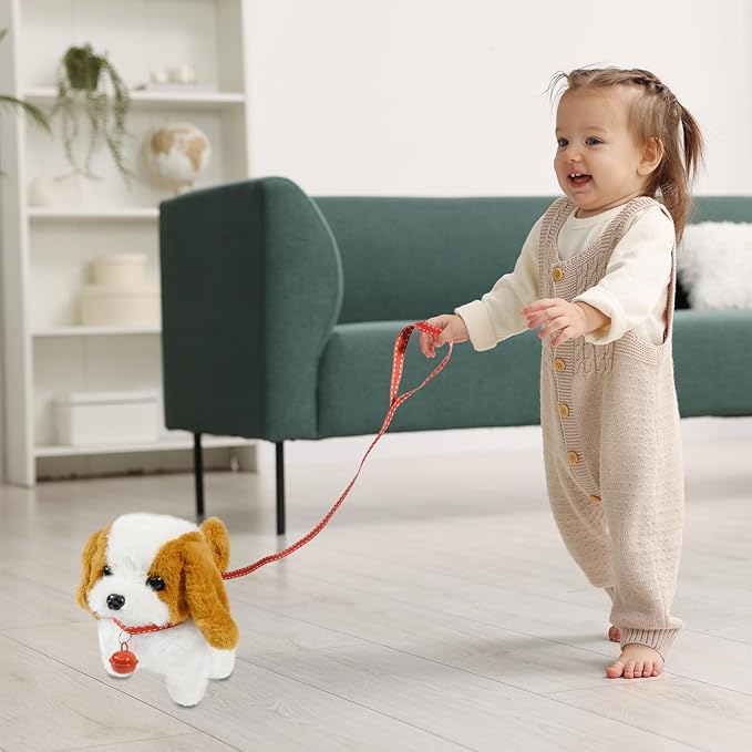 Plush Toys Walking Dog Toys That Can Walk, Bark and Wag Tail,Interactive Electronic Pet Toys Puppy with Leash,Easter Christmas Birthday Gift for Toddlers Kids