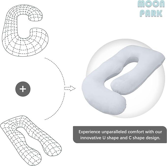 MOON PARK Pregnancy Pillows for Sleeping - U Shaped Full Body Maternity Pillow with Removable Cover - Support for Back, Legs, Belly, HIPS - 65 Inch - Light Grey