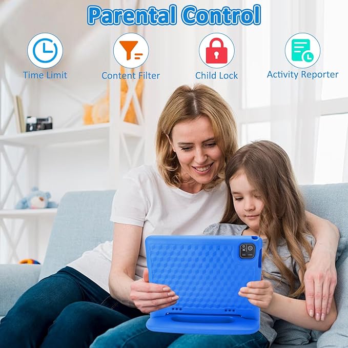 Tablet for Kids, 10.1 inch IPS HD Touchscreen Android 14 64 GB Storage, 8GB RAM, Octa Core Kids Tablet, Parental Controls, 12-hr Battery, WiFi, GPS - Blue