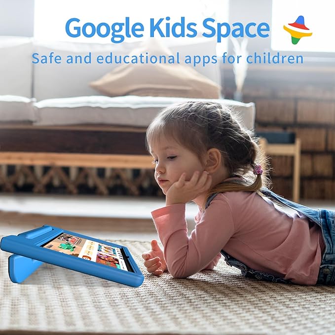 JREN Tablet for Kids|10 Inch Kids Tablet Android 14|Octa-core|64GB|WiFi |Bluetooth|Parental Control|Children Content|Children Toddler Blue