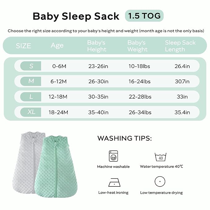 JELLYMONI Fleece Baby Sleep Sack 0-6 Months, 1.5 Tog Warm Winter Baby Wearable Blanket with Plush Dots and 2-Way Zipper, Cotton Toddler Sleep Sack
