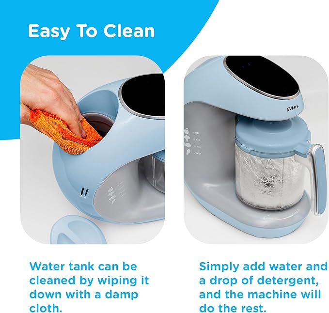 EVLA'S Baby Food Maker, Steamer, Blender, Baby Food Processor for Healthy Homemade Baby Food in Minutes, Touch Screen with 6 Reusable Food Pouches, Baby Registry Essential, Blue