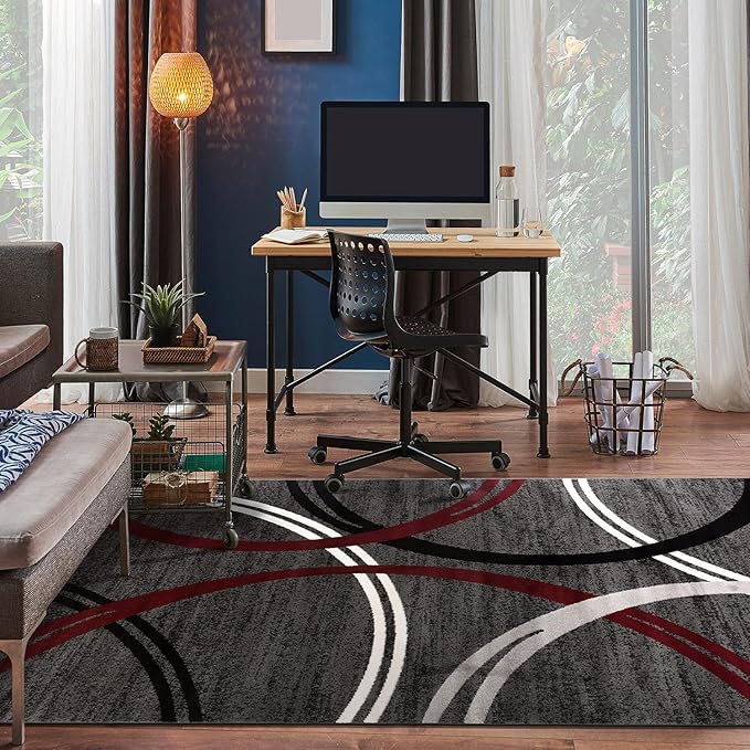 Rugshop Modern Wavy Circles Design Area Rug 4' x 6' Red