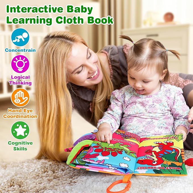 Vanmor 2 Pack Baby Cloth Books, High Contrast Sensory Crinkle Toys for 0-6 Months Infants, Soft Tummy Time Travel Essentials, for Boys, Easter Basket Stuffers