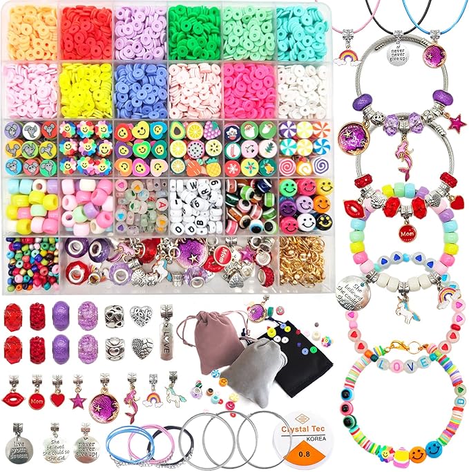 leitait Girls Toys Bracelet Making Kit - 3000pcs Charm Jewelry Making Kit Supplies,Easter Basket Stuffers,Unicorn/Mermaid Crafts Birthday Christmas Gifts for Girls Ages 5 6 7 8 9 10 11 12 Years Old