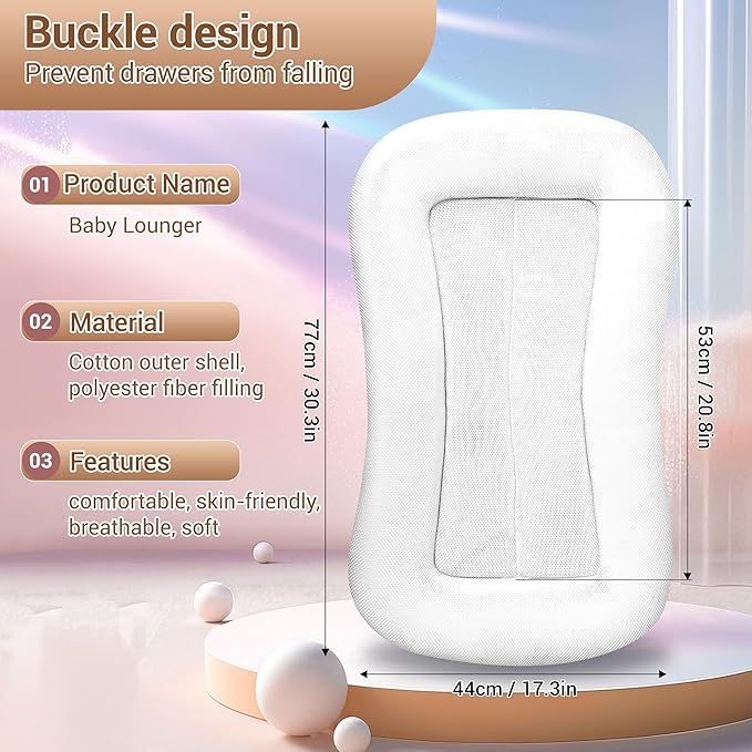Baby Lounger, Baby Lounger for Newborn 0-12 Months, Portable Infant Lounger Soft Cotton Breathable for Home & Travel (Pink)
