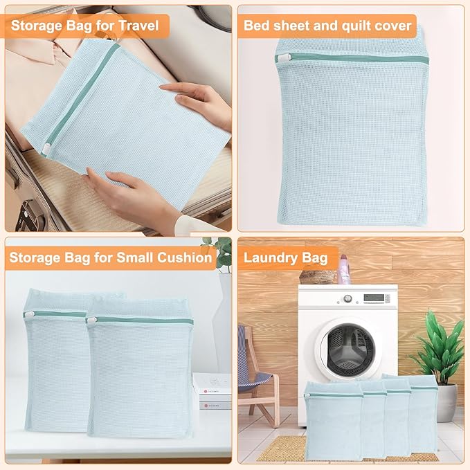 4-Piece Blue Medium Durable Organic Cotton Mesh Laundry Bags with Sturdy Zippers and Breathable Mesh are Delicate Laundry Bags for Underwear, Clothes, Pants and Socks