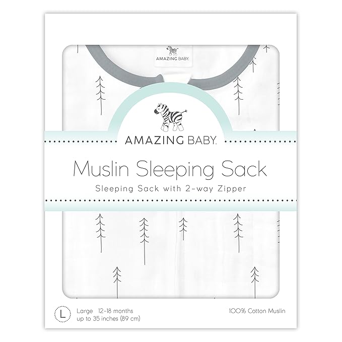 Amazing Baby Cotton Muslin Sleeping Sack, For Baby Boy or Girl, Wearable Blanket with 2-way Zipper, Trees, Sterling, Small (0-6 Month)