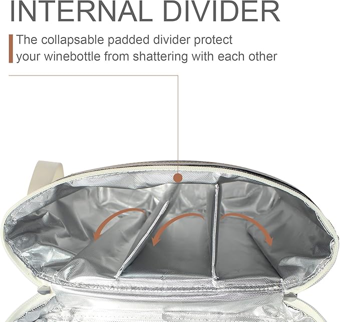 3 Bottle Insulated Wine Tote Carrier Bag, Portable Travel Padded Wine Cooler - Corkscrew Opener, Handle and Adjustable Shoulder Strap, Wine Lover Travel Picnic Party Wedding Wine Tote Grey