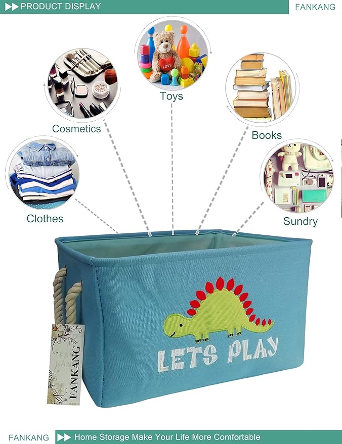 FANKANG Rectangular Laundry Basket Nursery Storage Fabric Storage Bin Storage Hamper,Gift Baskets (Single Dinosaur)