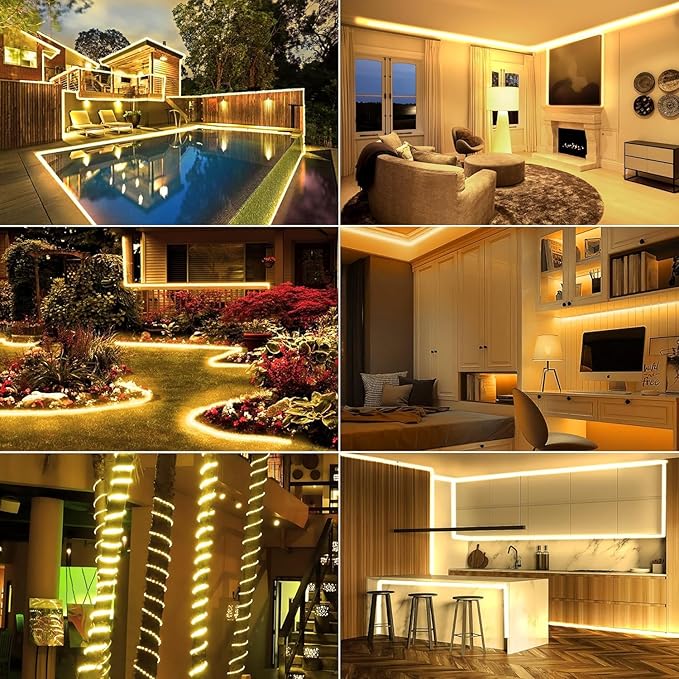 Connectable Outdoor Rope Lights, 50ft 600 LED Warm White Strip Light Plug in for Indoor with Waterproof 8 Modes, Outdoor String Lights for Camping, Garden, Backyard, Patio, Deck, Pool, Tree Décor