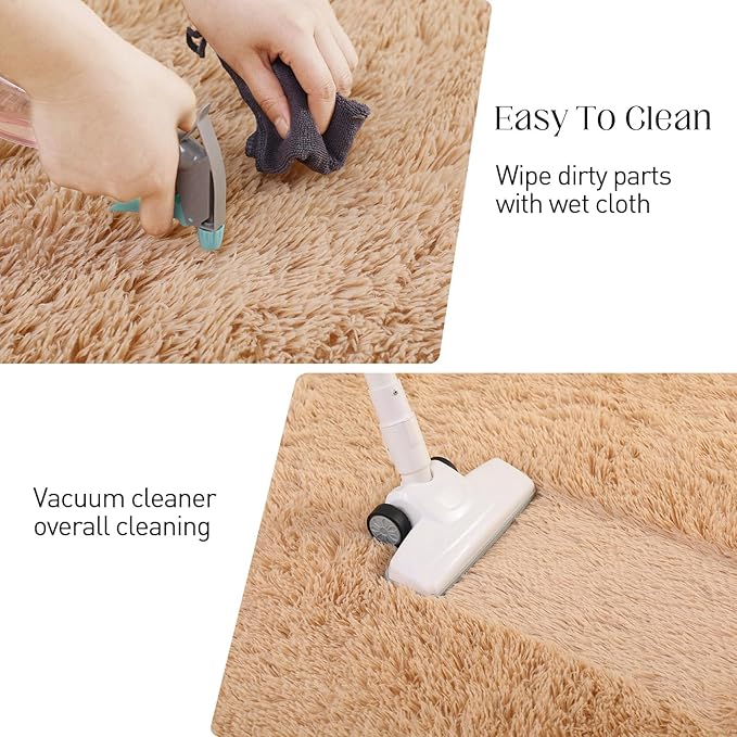 Area Rug 4x5.8, Ultra Soft Rugs for Living Room, Plush Carpet Rugs for Bedroom, Non-Slip Indoor Rug for Nursery, Study Room, Playroom, Home Decor, Camel