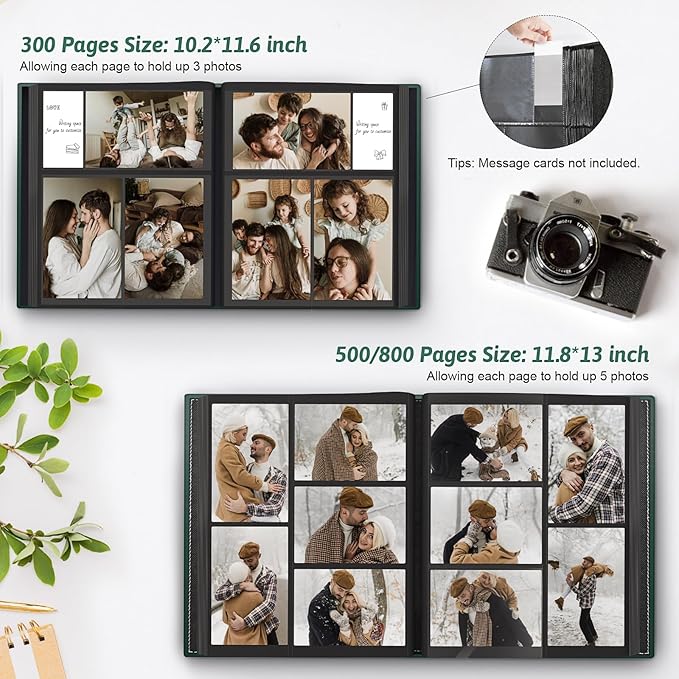 Popotop Photo Album 4x6 300 Pockets with Leather Hardcover Cover, Small Photo Album Holder Book with 50Pcs Pages for Family Travel Wedding Baby Gifts