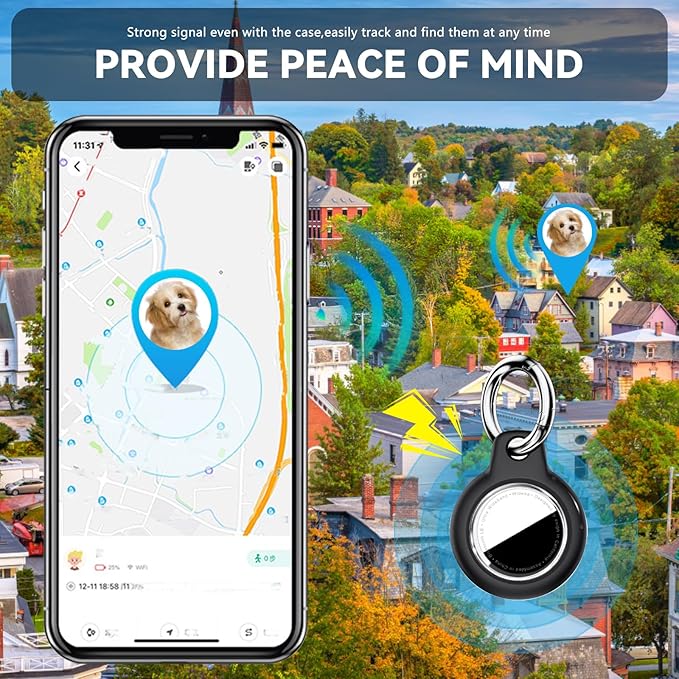 Upgrade Waterproof 2 Pack Airtags Holder with Apple Airtags Keychain, Hard PC Air Tag Case, Anti-Scratch & Shock Air tag Holder, Men's Women's Keyrings & Keychains - Black+White