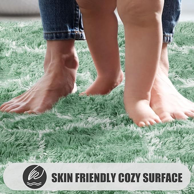 ONASAR Rugs for Living Room Bedroom, 5x8 Washable Fluffy Sage Green and White Area Rug, Geometric Boho Soft Plush Shaggy Floor Carpets for Nursery Kids Girls Boys Teen Dorm Home Decor Aesthetic