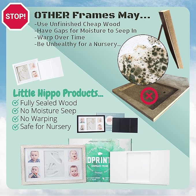 Baby Hand and Footprint Kit - Newborn Keepsake Picture Frame, Inkless Foot & Handprint Clay Mold - Baby Registry, New Mom Baby Shower, Gender Reveal Gift, Personalized Boy or Girl Nursery Photo Prints (Large, Black)
