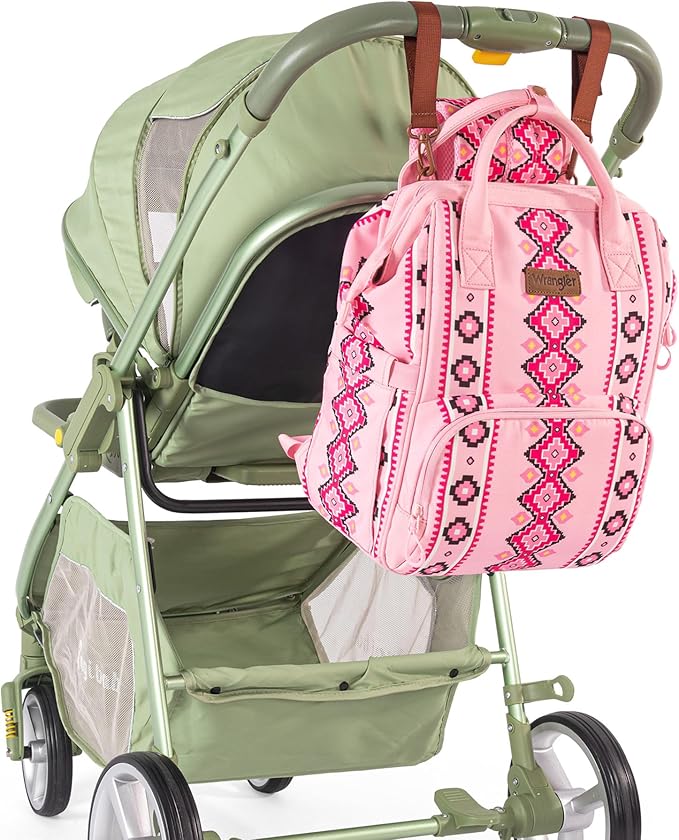 Wrangler Aztec Backpack Organized Daypack Travel Baby Bag with Stroller Strap and Side Bottle Pockets WG2204-9110PK
